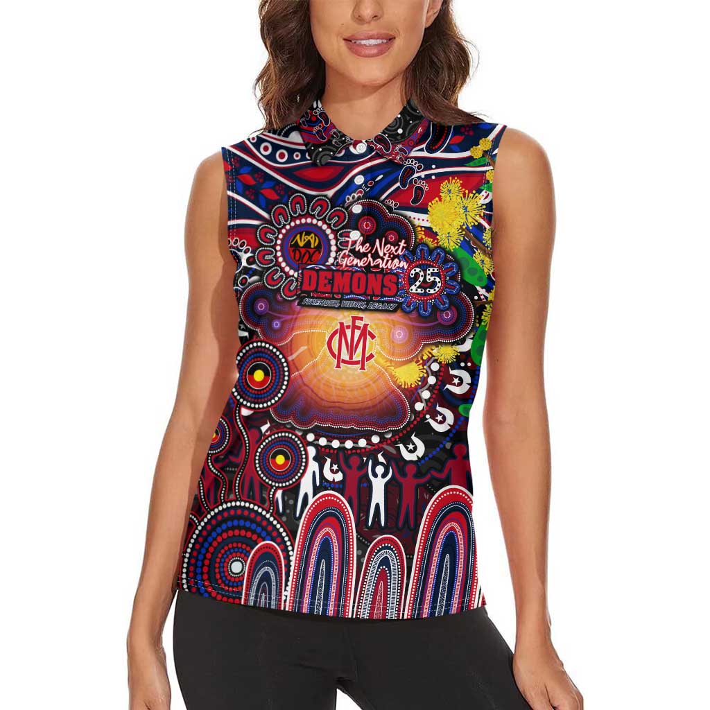 Personalised NAIDOC Week 2025 Demons Football Women Sleeveless Polo Shirt Aboriginal Dot Painting