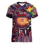 Personalised NAIDOC Week 2025 Demons Football Women V-Neck T-Shirt Aboriginal Dot Painting