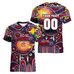 Personalised NAIDOC Week 2025 Demons Football Women V-Neck T-Shirt Aboriginal Dot Painting