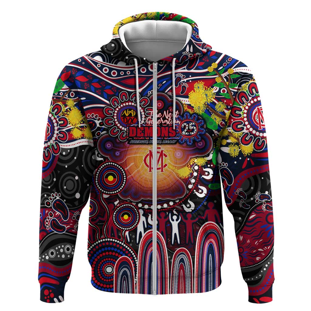 Personalised NAIDOC Week 2025 Demons Football Zip Hoodie Aboriginal Dot Painting