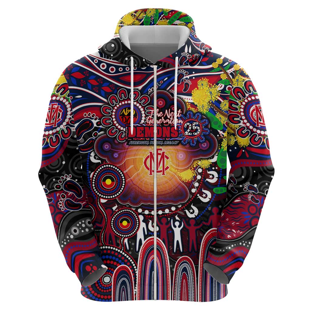 Personalised NAIDOC Week 2025 Demons Football Zip Hoodie Aboriginal Dot Painting