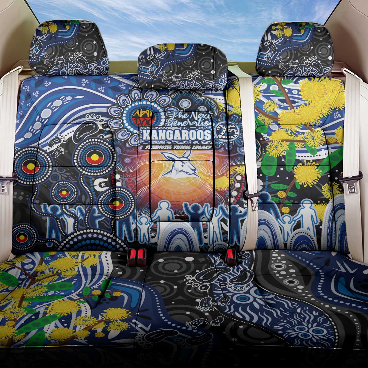 NAIDOC Week 2025 Kangaroos Football Back Car Seat Cover Aboriginal Dot Painting