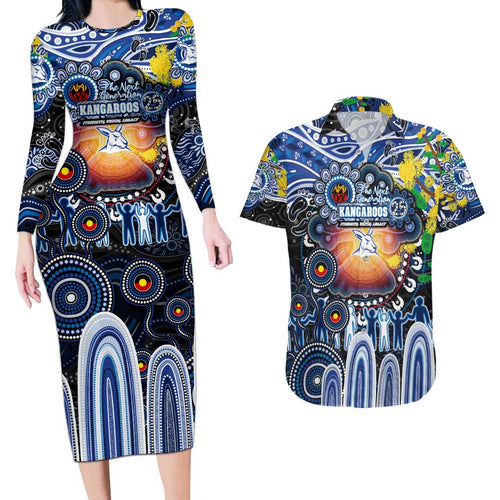 Personalised NAIDOC Week 2025 Kangaroos Football Couples Matching Long Sleeve Bodycon Dress and Hawaiian Shirt Aboriginal Dot Painting