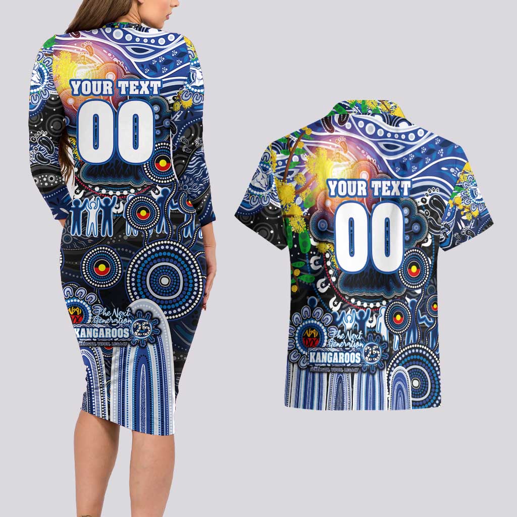 Personalised NAIDOC Week 2025 Kangaroos Football Couples Matching Long Sleeve Bodycon Dress and Hawaiian Shirt Aboriginal Dot Painting