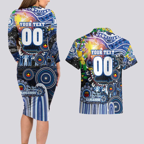 Personalised NAIDOC Week 2025 Kangaroos Football Couples Matching Long Sleeve Bodycon Dress and Hawaiian Shirt Aboriginal Dot Painting