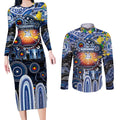 Personalised NAIDOC Week 2025 Kangaroos Football Couples Matching Long Sleeve Bodycon Dress and Long Sleeve Button Shirt Aboriginal Dot Painting