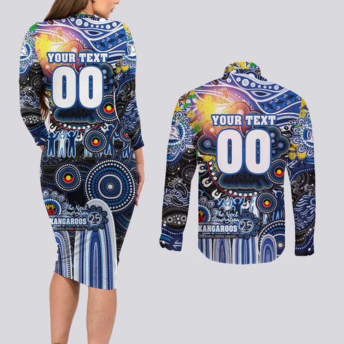 Personalised NAIDOC Week 2025 Kangaroos Football Couples Matching Long Sleeve Bodycon Dress and Long Sleeve Button Shirt Aboriginal Dot Painting