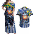 Personalised NAIDOC Week 2025 Kangaroos Football Couples Matching Off Shoulder Maxi Dress and Hawaiian Shirt Aboriginal Dot Painting