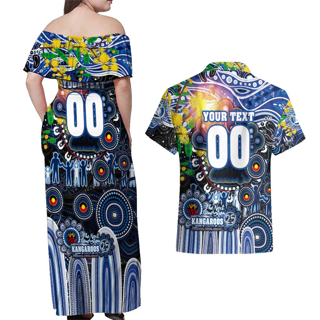 Personalised NAIDOC Week 2025 Kangaroos Football Couples Matching Off Shoulder Maxi Dress and Hawaiian Shirt Aboriginal Dot Painting