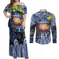 Personalised NAIDOC Week 2025 Kangaroos Football Couples Matching Off Shoulder Maxi Dress and Long Sleeve Button Shirt Aboriginal Dot Painting