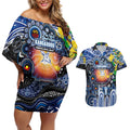 Personalised NAIDOC Week 2025 Kangaroos Football Couples Matching Off Shoulder Short Dress and Hawaiian Shirt Aboriginal Dot Painting