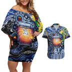 Personalised NAIDOC Week 2025 Kangaroos Football Couples Matching Off Shoulder Short Dress and Hawaiian Shirt Aboriginal Dot Painting