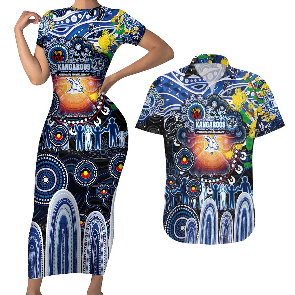 Personalised NAIDOC Week 2025 Kangaroos Football Couples Matching Short Sleeve Bodycon Dress and Hawaiian Shirt Aboriginal Dot Painting