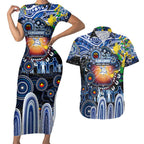 Personalised NAIDOC Week 2025 Kangaroos Football Couples Matching Short Sleeve Bodycon Dress and Hawaiian Shirt Aboriginal Dot Painting