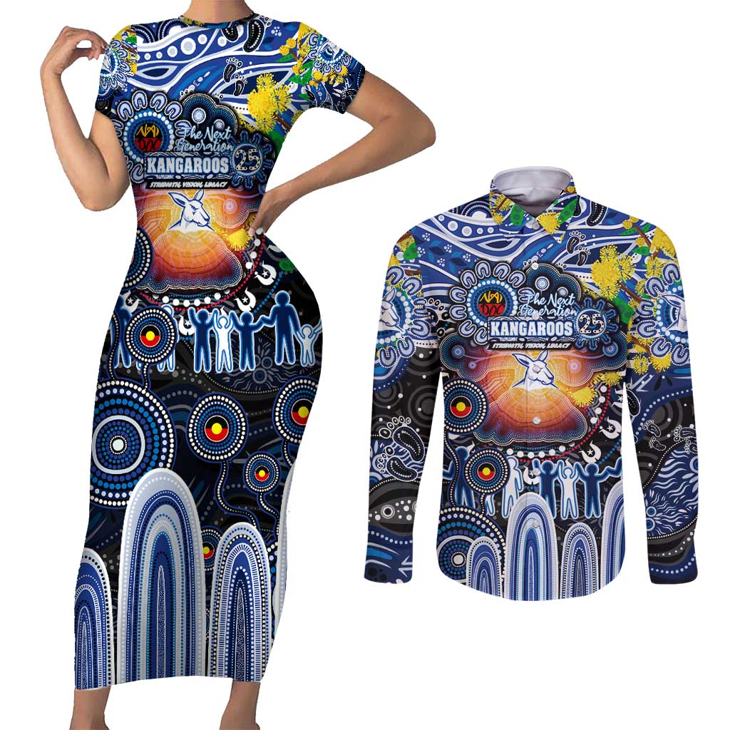 Personalised NAIDOC Week 2025 Kangaroos Football Couples Matching Short Sleeve Bodycon Dress and Long Sleeve Button Shirt Aboriginal Dot Painting