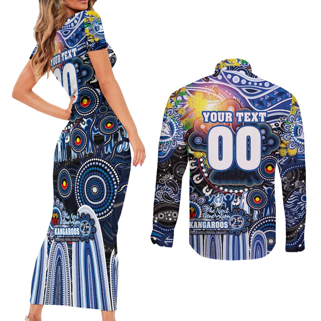 Personalised NAIDOC Week 2025 Kangaroos Football Couples Matching Short Sleeve Bodycon Dress and Long Sleeve Button Shirt Aboriginal Dot Painting