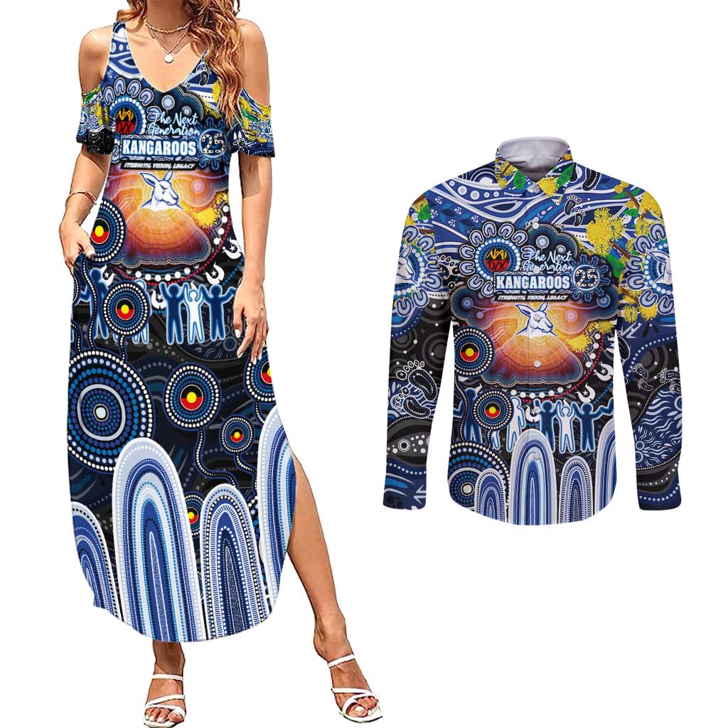 Personalised NAIDOC Week 2025 Kangaroos Football Couples Matching Summer Maxi Dress and Long Sleeve Button Shirt Aboriginal Dot Painting