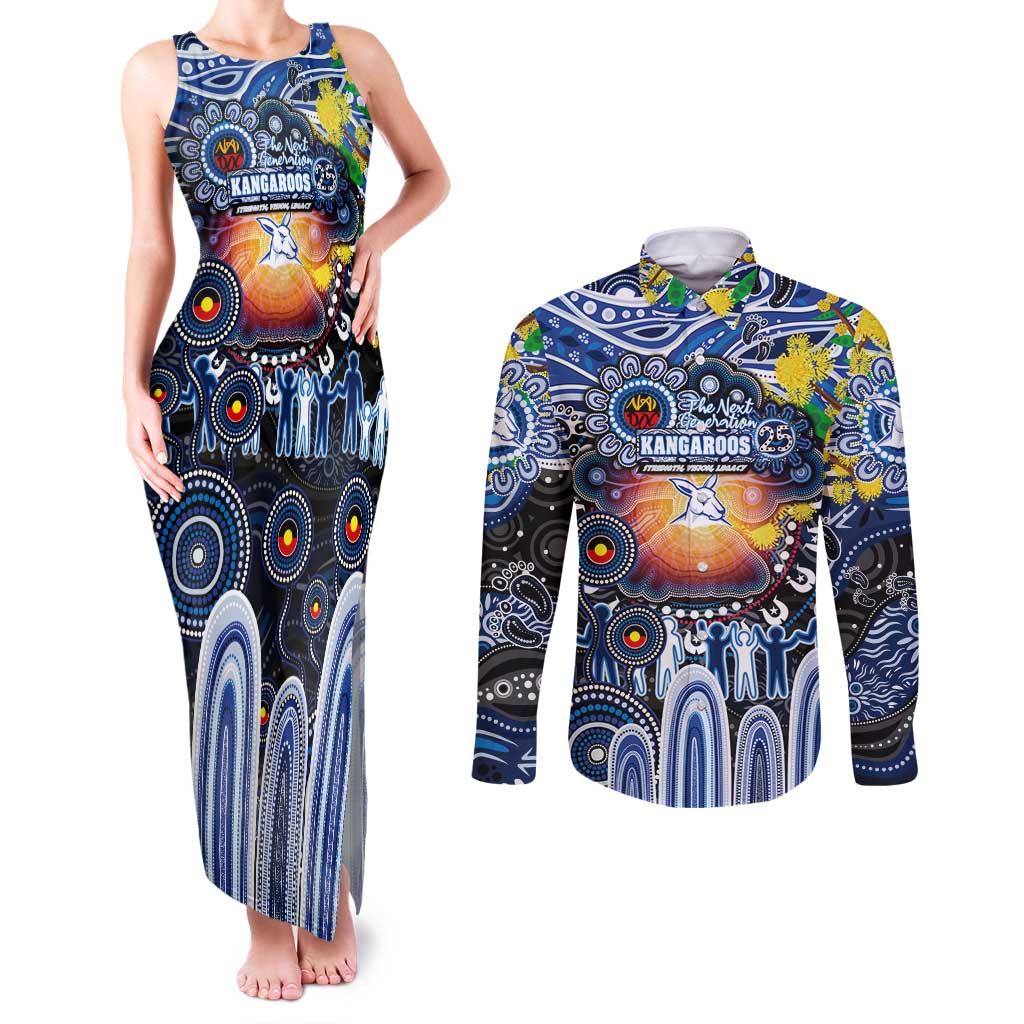 Personalised NAIDOC Week 2025 Kangaroos Football Couples Matching Tank Maxi Dress and Long Sleeve Button Shirt Aboriginal Dot Painting