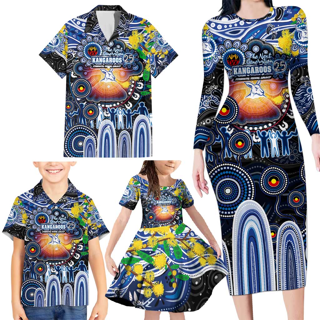 Personalised NAIDOC Week 2025 Kangaroos Football Family Matching Long Sleeve Bodycon Dress and Hawaiian Shirt Aboriginal Dot Painting
