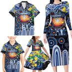 Personalised NAIDOC Week 2025 Kangaroos Football Family Matching Long Sleeve Bodycon Dress and Hawaiian Shirt Aboriginal Dot Painting