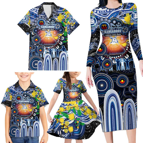 Personalised NAIDOC Week 2025 Kangaroos Football Family Matching Long Sleeve Bodycon Dress and Hawaiian Shirt Aboriginal Dot Painting