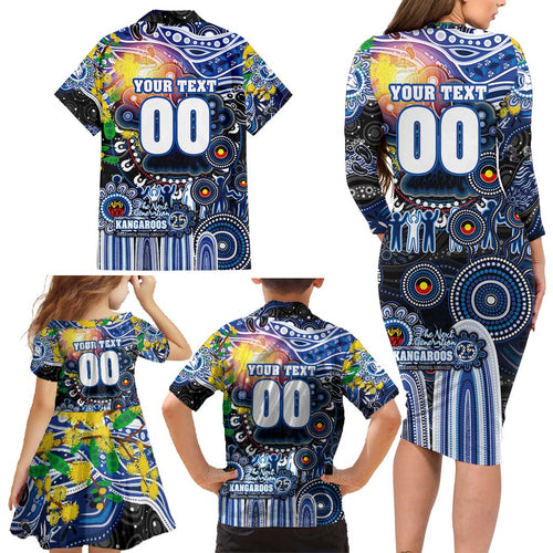 Personalised NAIDOC Week 2025 Kangaroos Football Family Matching Long Sleeve Bodycon Dress and Hawaiian Shirt Aboriginal Dot Painting