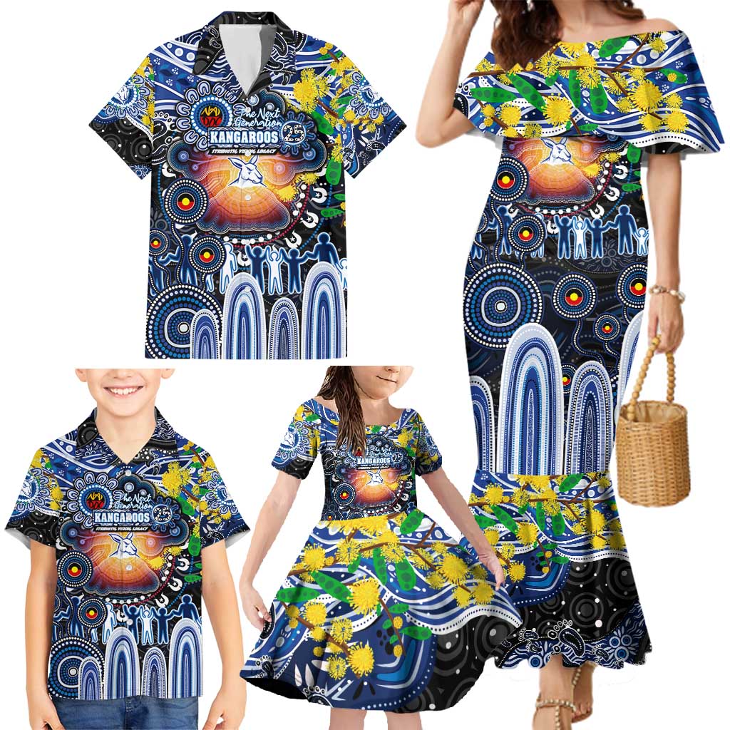 Personalised NAIDOC Week 2025 Kangaroos Football Family Matching Mermaid Dress and Hawaiian Shirt Aboriginal Dot Painting