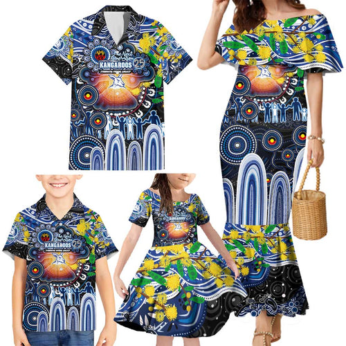 Personalised NAIDOC Week 2025 Kangaroos Football Family Matching Mermaid Dress and Hawaiian Shirt Aboriginal Dot Painting