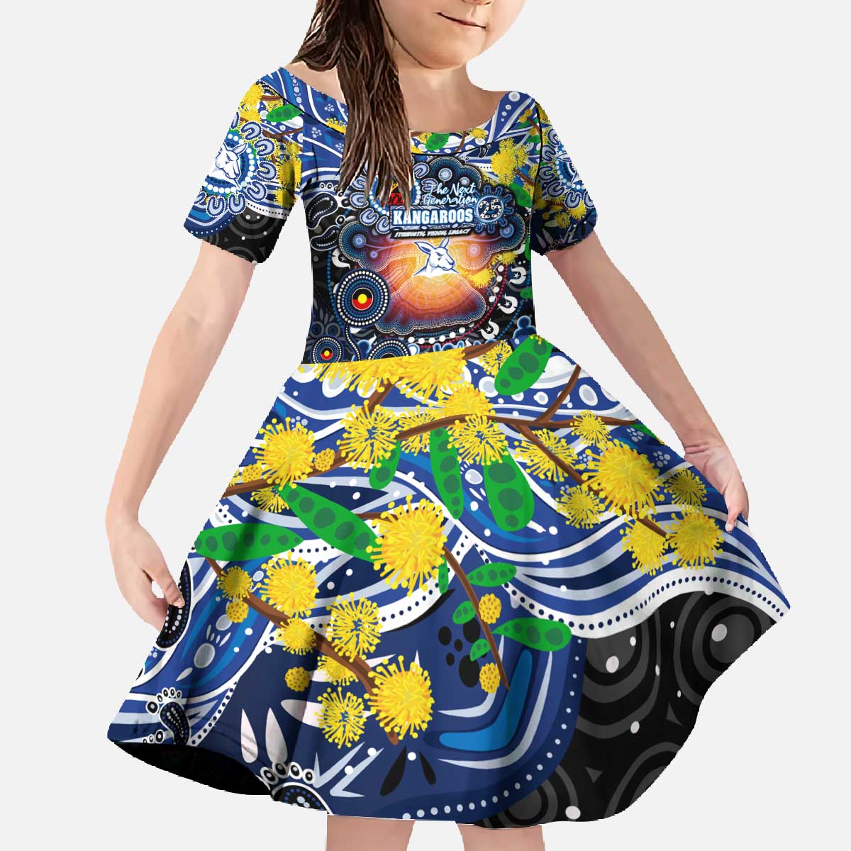 Personalised NAIDOC Week 2025 Kangaroos Football Family Matching Off The Shoulder Long Sleeve Dress and Hawaiian Shirt Aboriginal Dot Painting