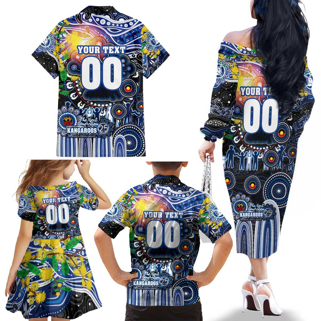 Personalised NAIDOC Week 2025 Kangaroos Football Family Matching Off The Shoulder Long Sleeve Dress and Hawaiian Shirt Aboriginal Dot Painting