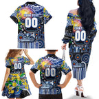 Personalised NAIDOC Week 2025 Kangaroos Football Family Matching Off The Shoulder Long Sleeve Dress and Hawaiian Shirt Aboriginal Dot Painting