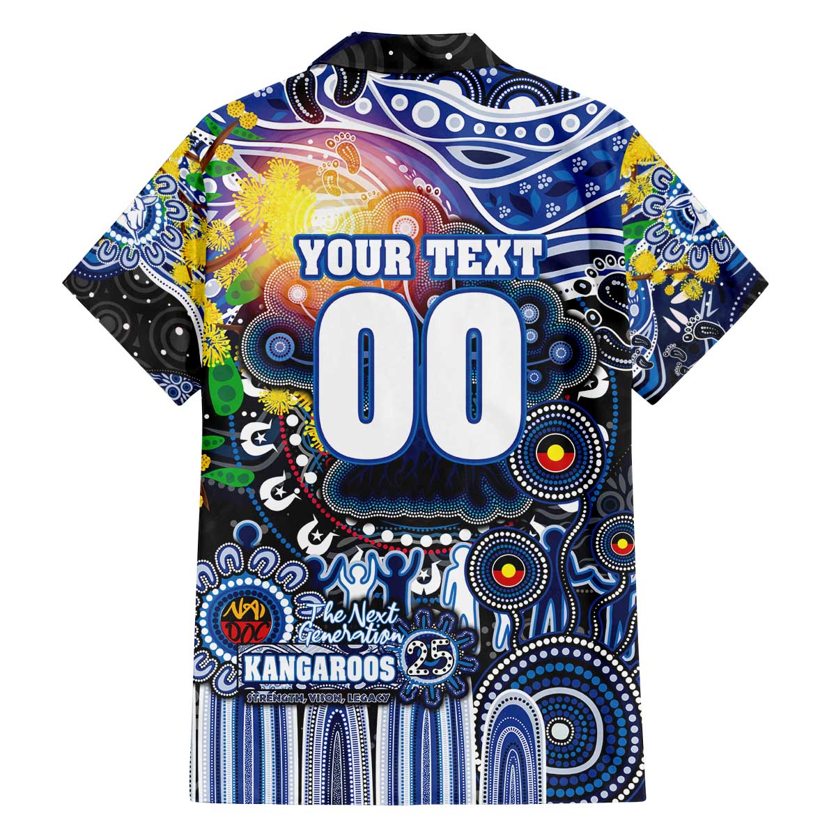 Personalised NAIDOC Week 2025 Kangaroos Football Family Matching Off The Shoulder Long Sleeve Dress and Hawaiian Shirt Aboriginal Dot Painting