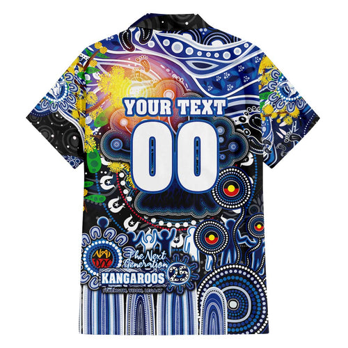 Personalised NAIDOC Week 2025 Kangaroos Football Family Matching Off The Shoulder Long Sleeve Dress and Hawaiian Shirt Aboriginal Dot Painting