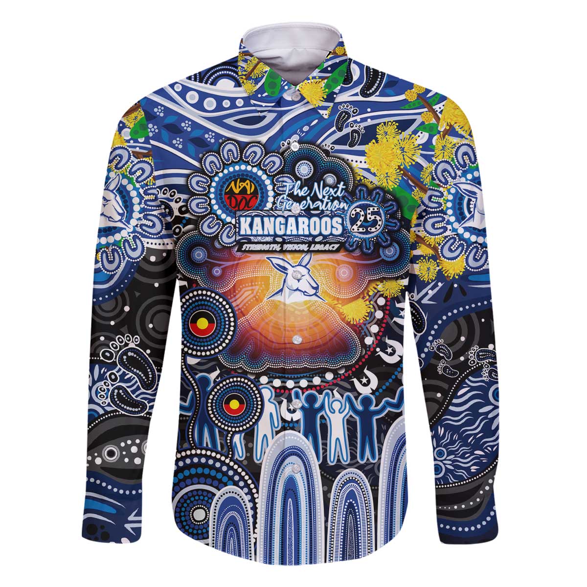 Personalised NAIDOC Week 2025 Kangaroos Football Family Matching Off The Shoulder Long Sleeve Dress and Hawaiian Shirt Aboriginal Dot Painting