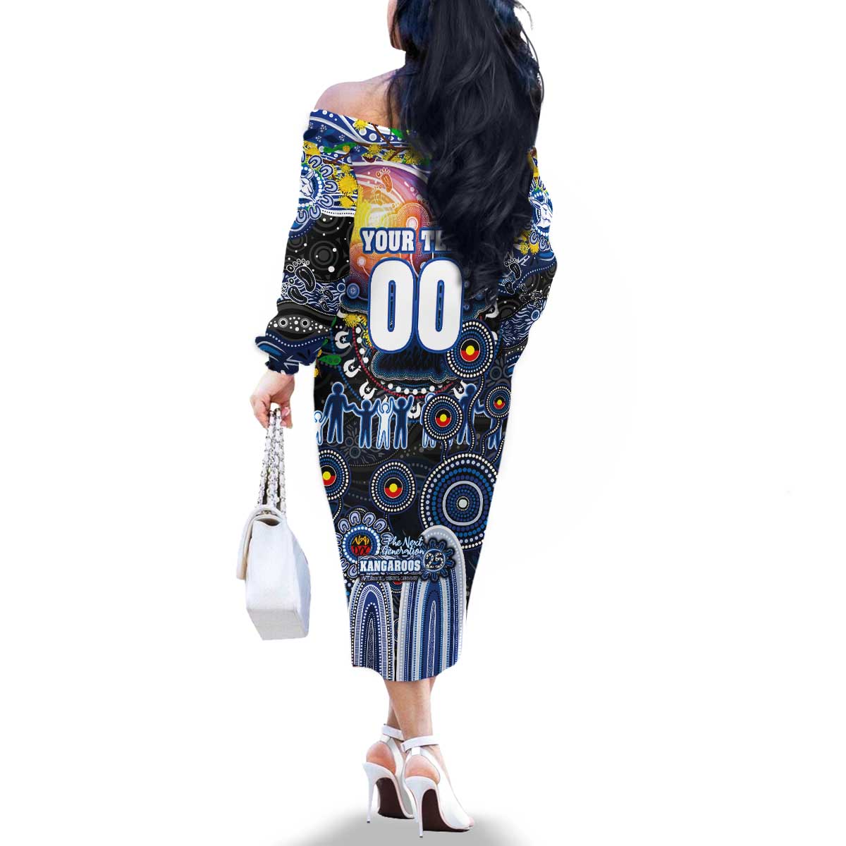 Personalised NAIDOC Week 2025 Kangaroos Football Family Matching Off The Shoulder Long Sleeve Dress and Hawaiian Shirt Aboriginal Dot Painting