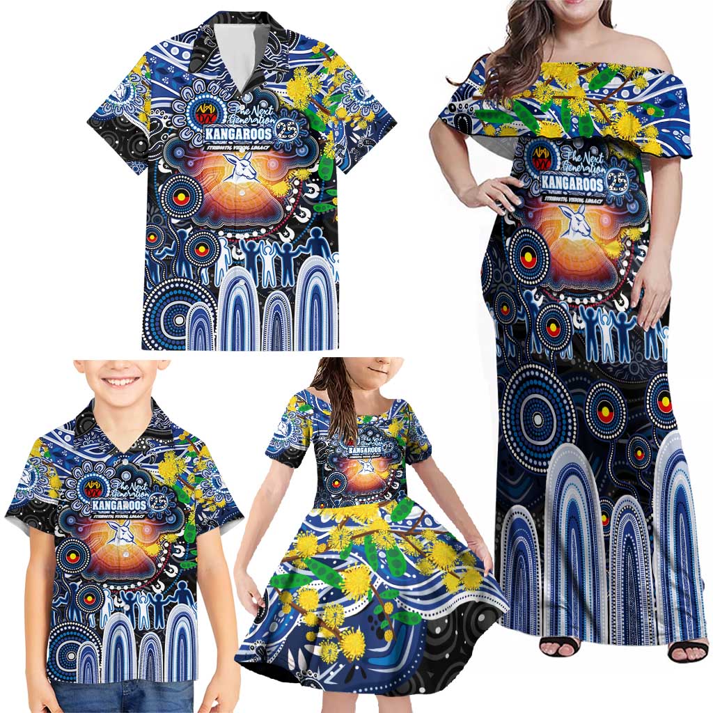 Personalised NAIDOC Week 2025 Kangaroos Football Family Matching Off Shoulder Maxi Dress and Hawaiian Shirt Aboriginal Dot Painting