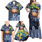 Personalised NAIDOC Week 2025 Kangaroos Football Family Matching Off Shoulder Maxi Dress and Hawaiian Shirt Aboriginal Dot Painting