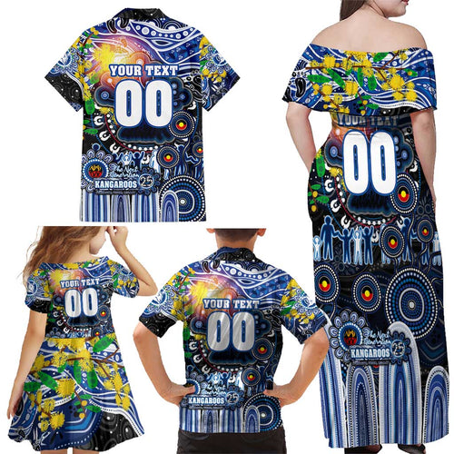 Personalised NAIDOC Week 2025 Kangaroos Football Family Matching Off Shoulder Maxi Dress and Hawaiian Shirt Aboriginal Dot Painting