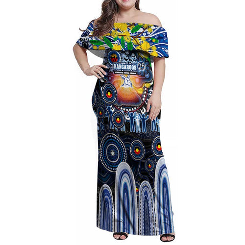 Personalised NAIDOC Week 2025 Kangaroos Football Family Matching Off Shoulder Maxi Dress and Hawaiian Shirt Aboriginal Dot Painting