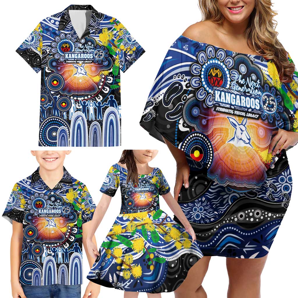Personalised NAIDOC Week 2025 Kangaroos Football Family Matching Off Shoulder Short Dress and Hawaiian Shirt Aboriginal Dot Painting