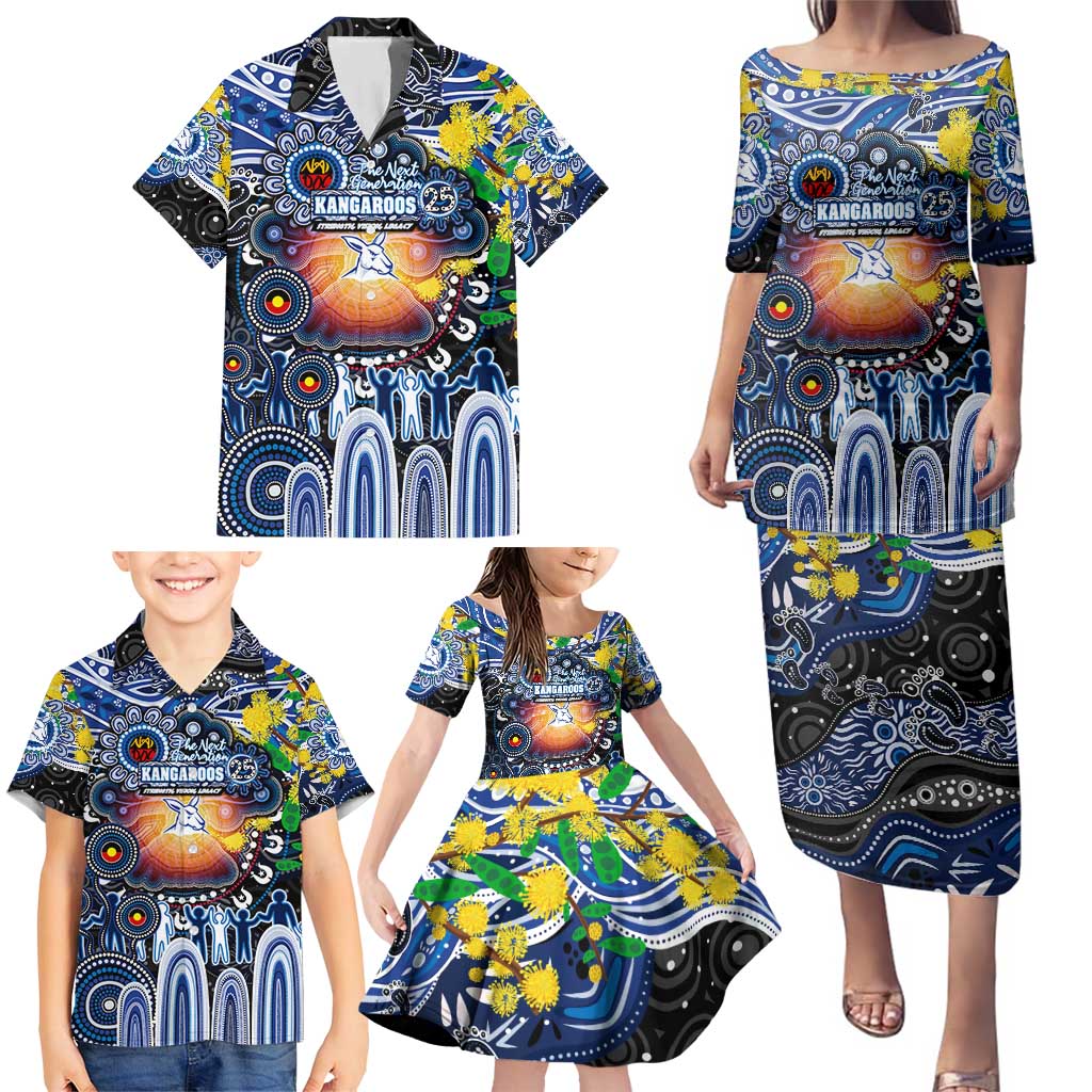 Personalised NAIDOC Week 2025 Kangaroos Football Family Matching Puletasi and Hawaiian Shirt Aboriginal Dot Painting