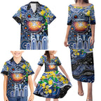 Personalised NAIDOC Week 2025 Kangaroos Football Family Matching Puletasi and Hawaiian Shirt Aboriginal Dot Painting