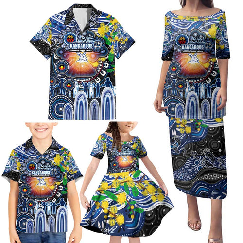Personalised NAIDOC Week 2025 Kangaroos Football Family Matching Puletasi and Hawaiian Shirt Aboriginal Dot Painting