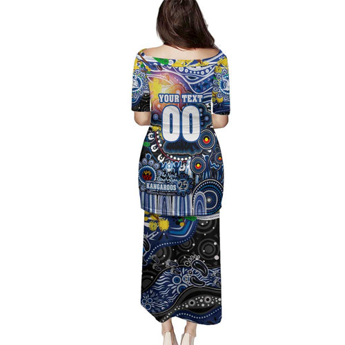 Personalised NAIDOC Week 2025 Kangaroos Football Family Matching Puletasi and Hawaiian Shirt Aboriginal Dot Painting