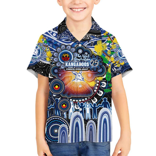 Personalised NAIDOC Week 2025 Kangaroos Football Family Matching Puletasi and Hawaiian Shirt Aboriginal Dot Painting