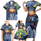 Personalised NAIDOC Week 2025 Kangaroos Football Family Matching Short Sleeve Bodycon Dress and Hawaiian Shirt Aboriginal Dot Painting