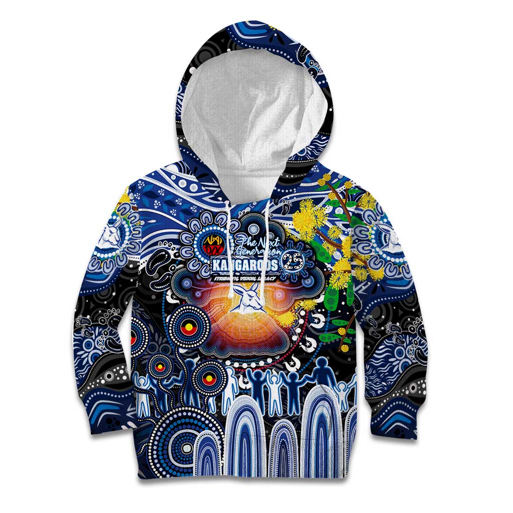 Personalised NAIDOC Week 2025 Kangaroos Football Kid Hoodie Aboriginal Dot Painting