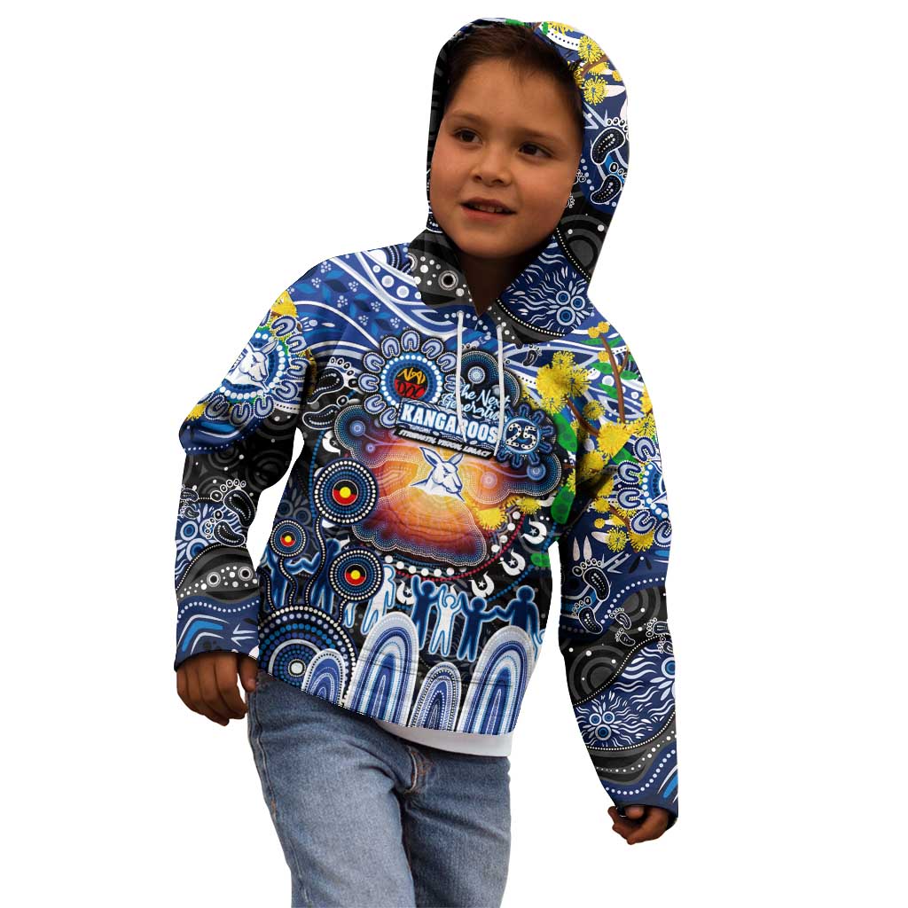 Personalised NAIDOC Week 2025 Kangaroos Football Kid Hoodie Aboriginal Dot Painting