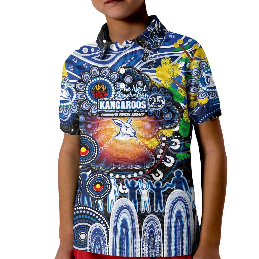 Personalised NAIDOC Week 2025 Kangaroos Football Kid Polo Shirt Aboriginal Dot Painting