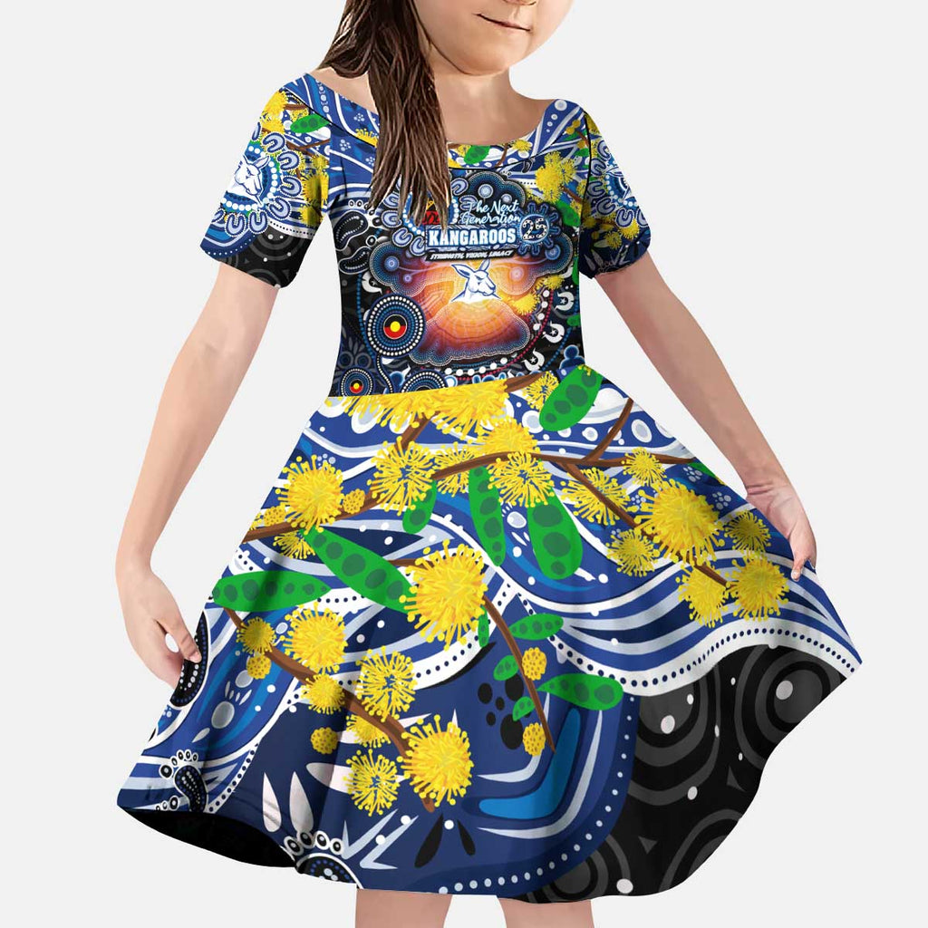 Personalised NAIDOC Week 2025 Kangaroos Football Kid Short Sleeve Dress Aboriginal Dot Painting
